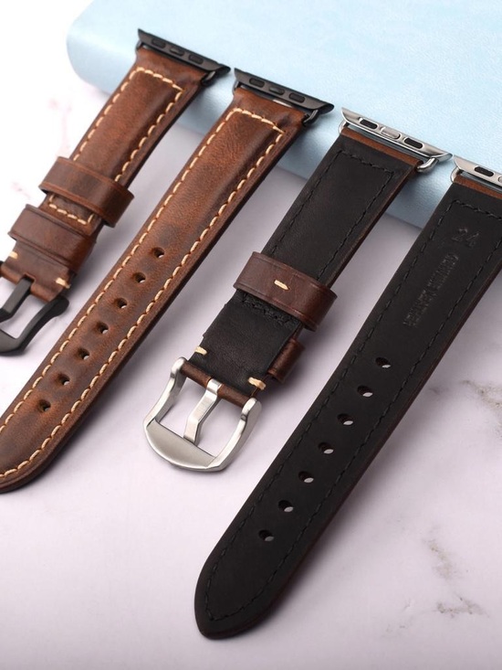 Other - Wine red Italian Oil Wax Leather Watch Band - Contrast Stitch